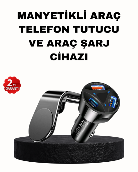 Manyetik-Araç-Telefon-Tutucu-ve-Hızlı-Şarj-Adaptörü-2’li-Set