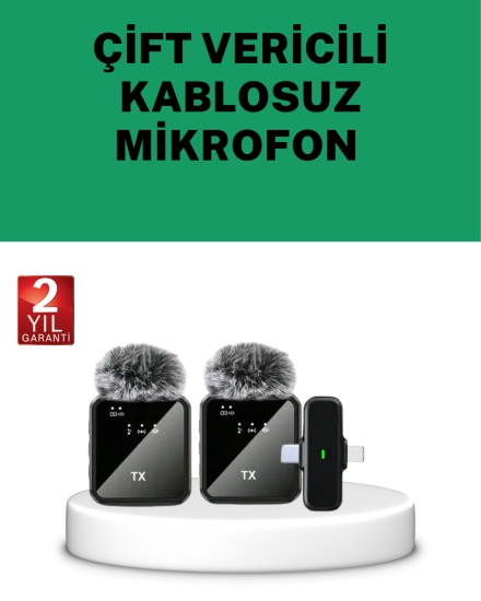 Canlı-Yayın-ve-Video-Çekimleri-İçin-Çiftli-Kablosuz-Yaka-Mikrofon