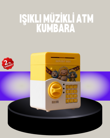 Sarı-Şifreli-Eğitici-Çocuk-Kumbarası-Otomatik-Para-Girişli
