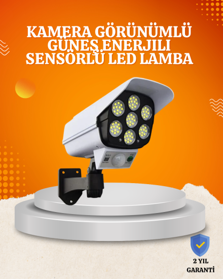 Solar-Şarjlı-Hareket-Sensörlü-LED-Dış-Mekan-Lambası-Kamera-Tasarımlı-Güvenlik-Işığı
